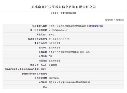 曝光 违反税收管理规定 天津三家教育咨询公司被罚